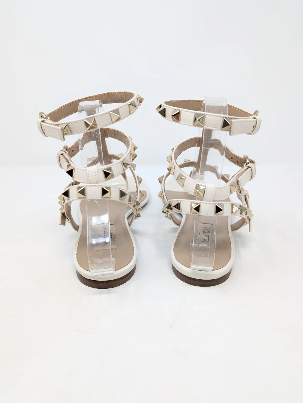 Valentino Garavani White Rockstud Flat Thong Sandals Celebrity Size 37.5